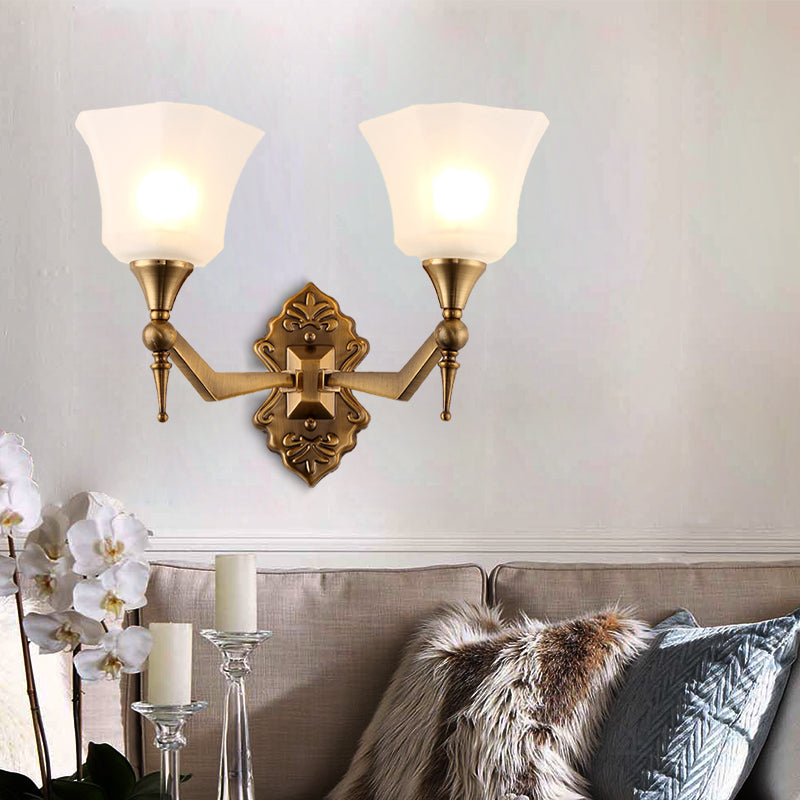 Vivolux | Traditionelle Flared Wandmontierte Lampe 1/2-Licht Ein gefrosteter Glasschirm Wand Scone Licht in Gold für Badezimmer