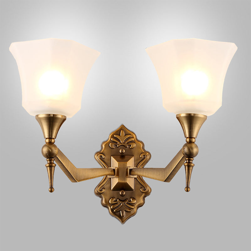 Vivolux | Traditionelle Flared Wandmontierte Lampe 1/2-Licht Ein gefrosteter Glasschirm Wand Scone Licht in Gold für Badezimmer