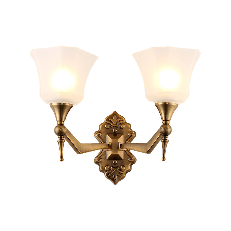 Vivolux | Traditionelle Flared Wandmontierte Lampe 1/2-Licht Ein gefrosteter Glasschirm Wand Scone Licht in Gold für Badezimmer