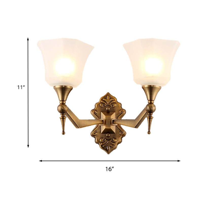 Vivolux | Traditionelle Flared Wandmontierte Lampe 1/2-Licht Ein gefrosteter Glasschirm Wand Scone Licht in Gold für Badezimmer