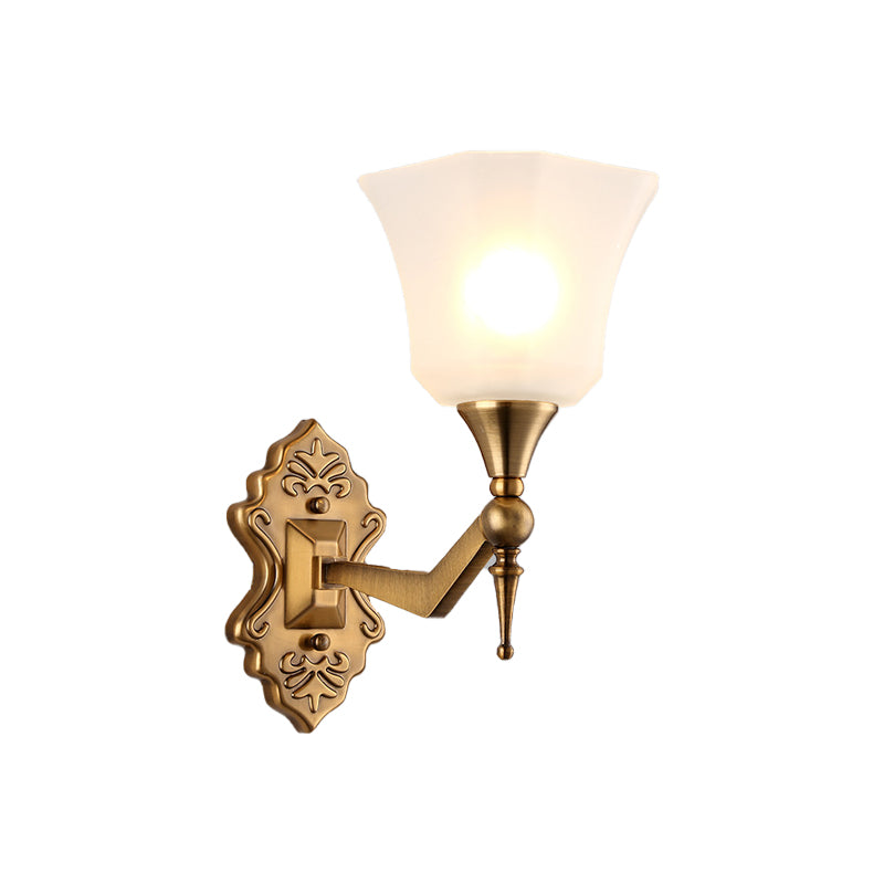 Vivolux | Traditionelle Flared Wandmontierte Lampe 1/2-Licht Ein gefrosteter Glasschirm Wand Scone Licht in Gold für Badezimmer