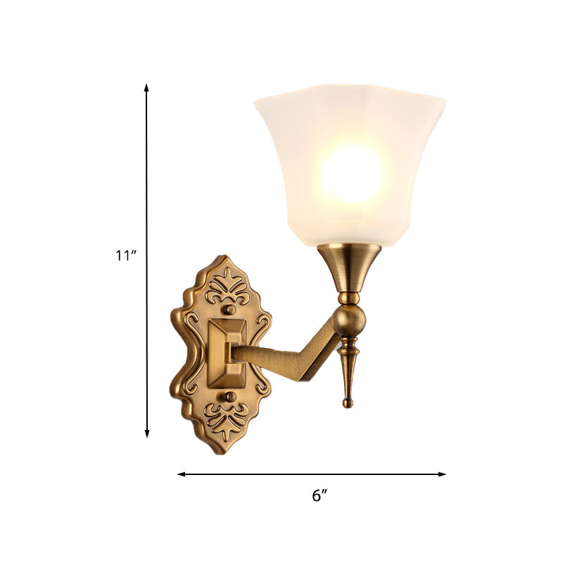 Vivolux | Traditionelle Flared Wandmontierte Lampe 1/2-Licht Ein gefrosteter Glasschirm Wand Scone Licht in Gold für Badezimmer