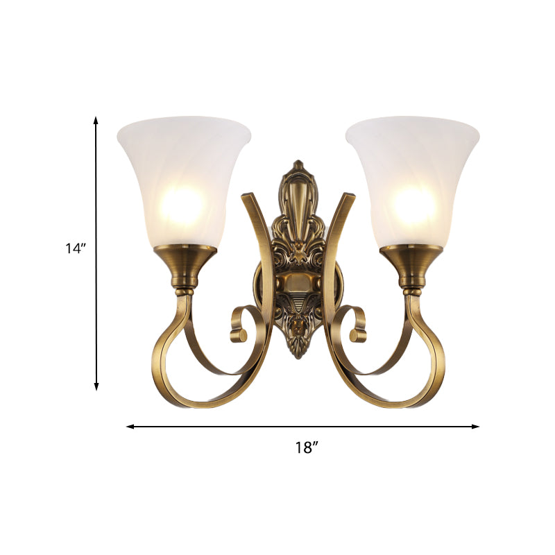 Vivolux | Retro Bell Wandlamp 1/2-Licht Frosted Glas Wandboutique Licht met Metalen Gebogen Arm in Goud voor Veranda