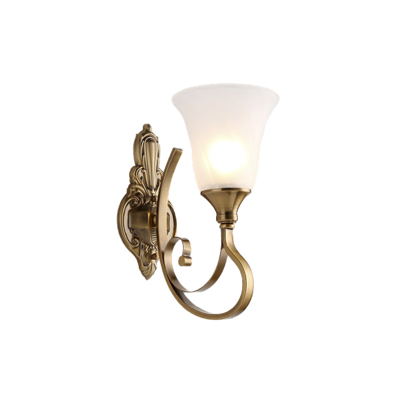 Vivolux | Retro Bell Wandlamp 1/2-Licht Frosted Glas Wandboutique Licht met Metalen Gebogen Arm in Goud voor Veranda