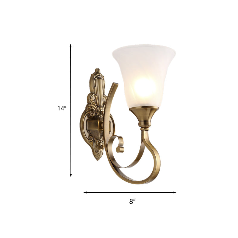 Vivolux | Retro Bell Wandlamp 1/2-Licht Frosted Glas Wandboutique Licht met Metalen Gebogen Arm in Goud voor Veranda