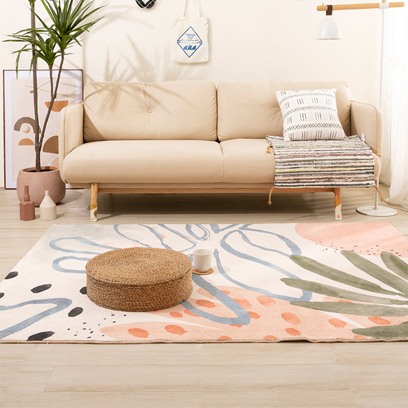 Vivolux | Nordic Palm Leaf Drawing Tapijt Wit Polypropeen Tapijt Huisdiervriendelijk Vlekbestendig Antislip Achterkant Tapijt voor Meisjeskamer