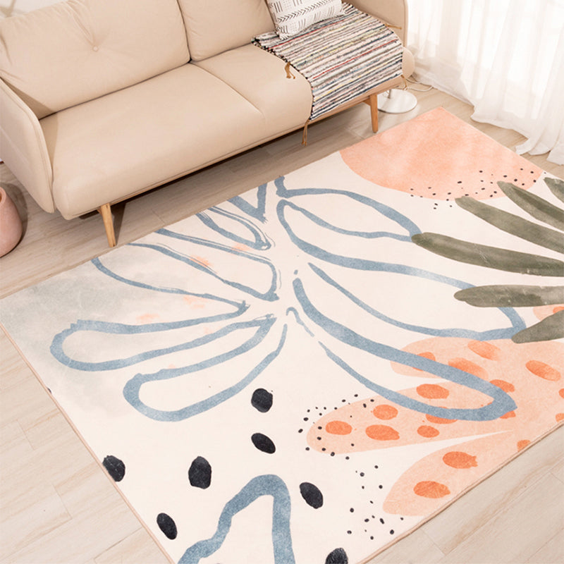 Vivolux | Nordic Palm Leaf Drawing Tapijt Wit Polypropeen Tapijt Huisdiervriendelijk Vlekbestendig Antislip Achterkant Tapijt voor Meisjeskamer