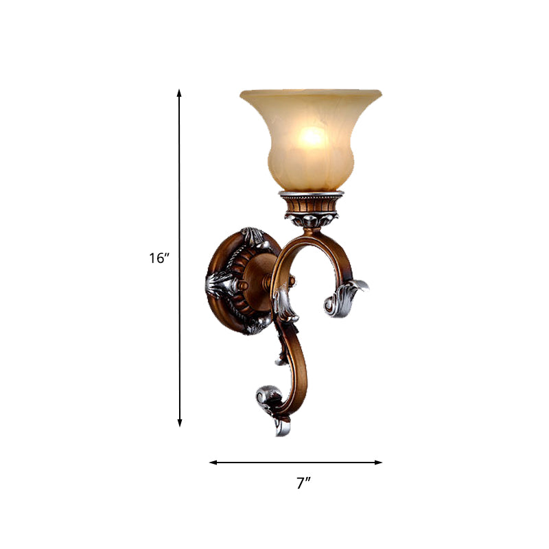 Vivolux | Traditionele Uitlopende Wandlamp 1-Kop Frosted Glass Wandlamp met Gebogen Arm in Messing voor de Woonkamer