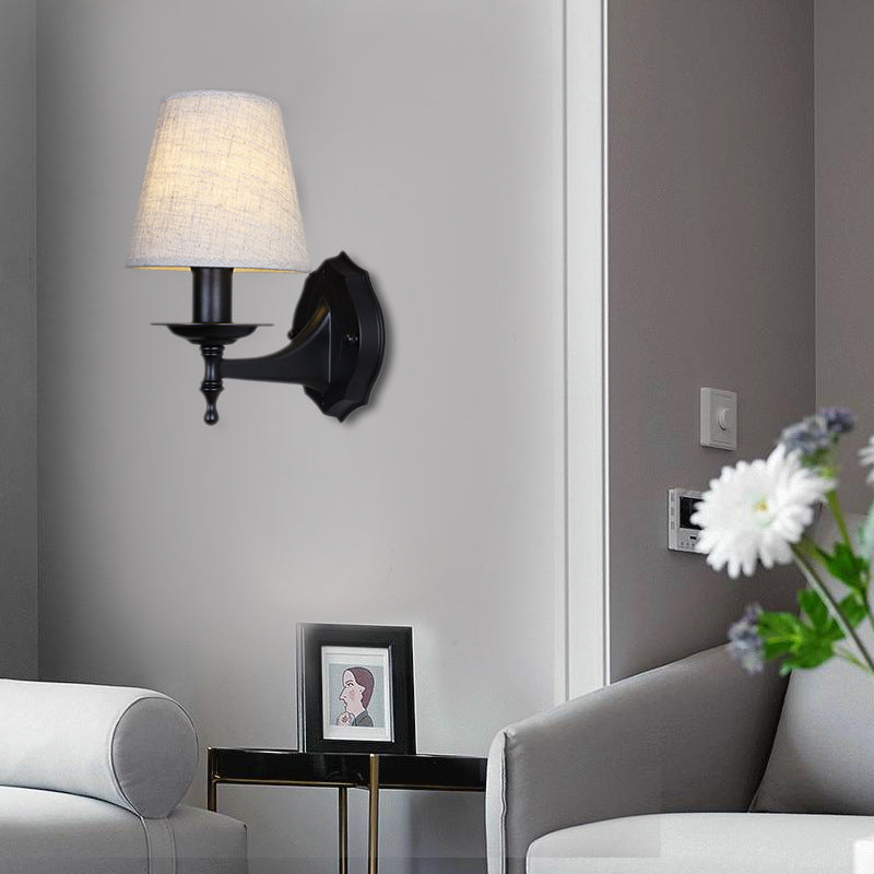 Vivolux | Tapered Schlafzimmer Wandleuchte Rustic Stoff 1/2 Lichter Flachs/Weiß Wandmontierte Licht