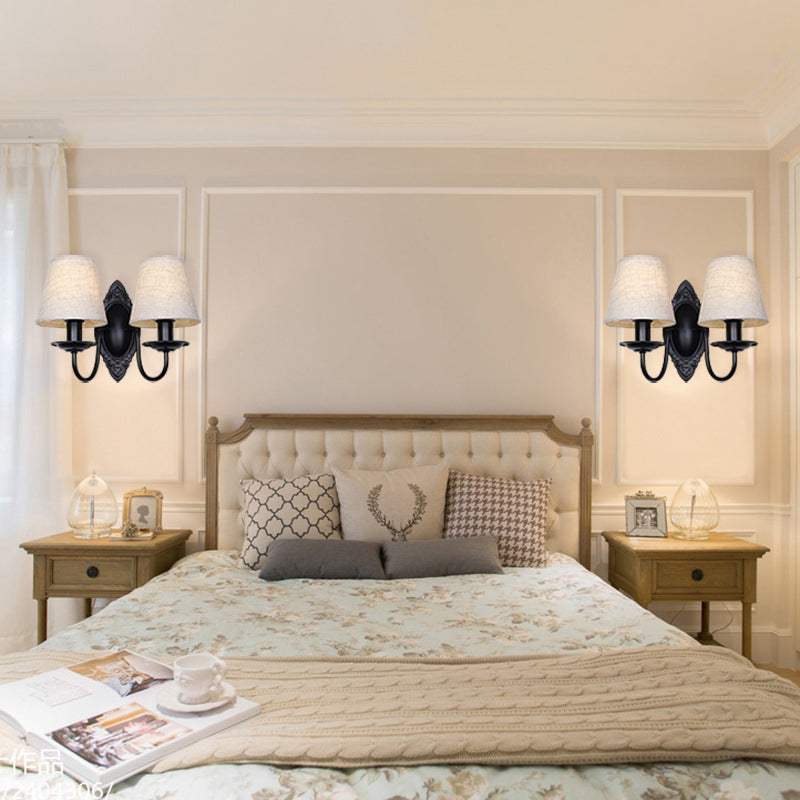 Vivolux | Tapered Schlafzimmer Wandleuchte Rustic Stoff 1/2 Lichter Flachs/Weiß Wandmontierte Licht