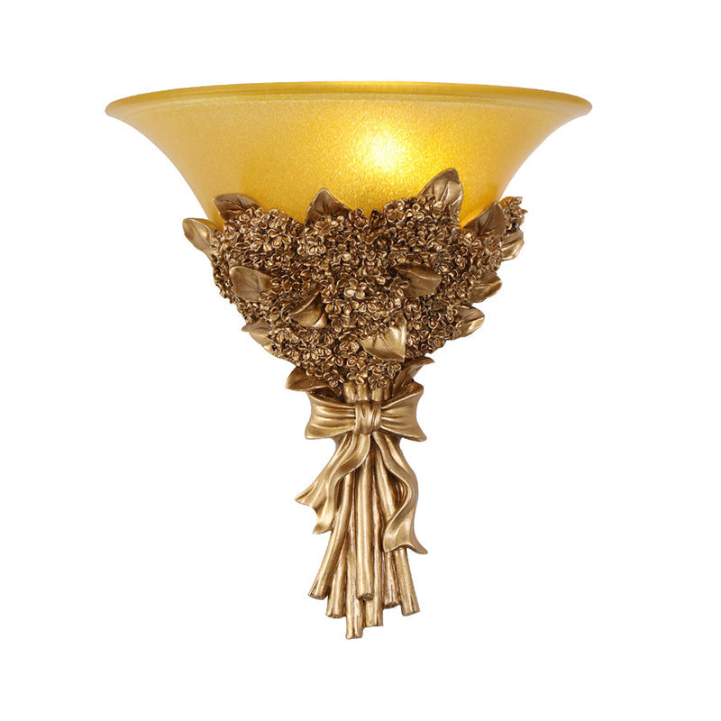 Vivolux | Uitlopende Corridor Licht Wandlamp Fitting Vintage Amber/Wit Glas 1 Licht Blauw/Goud Bloemen Sconces Licht
