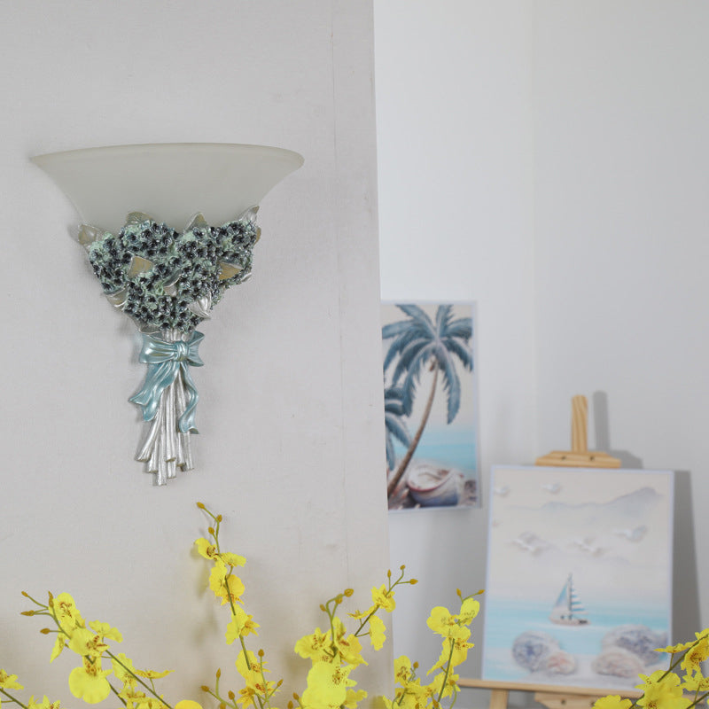 Vivolux | Uitlopende Corridor Licht Wandlamp Fitting Vintage Amber/Wit Glas 1 Licht Blauw/Goud Bloemen Sconces Licht