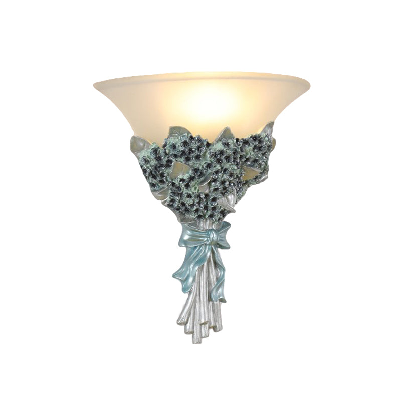 Vivolux | Uitlopende Corridor Licht Wandlamp Fitting Vintage Amber/Wit Glas 1 Licht Blauw/Goud Bloemen Sconces Licht