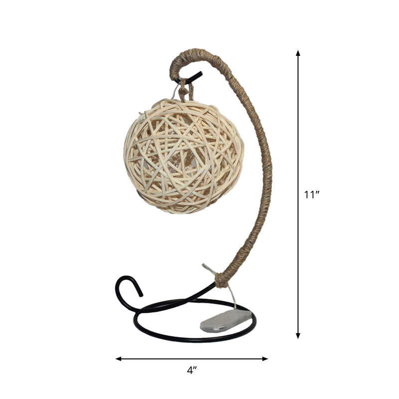 Vivolux | Rattan Ball Batterij Aangedreven Nachtlamp Kids Witte LED Tafelverlichting met Gebogen Arm