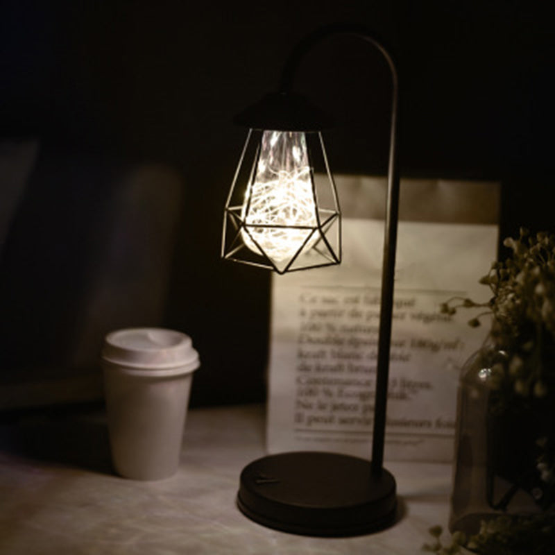 Vivolux | Schwarze Gänseküken-Batterietischbeleuchtung Retro-Metall-LED-Nachtlampe mit Drahtkäfig