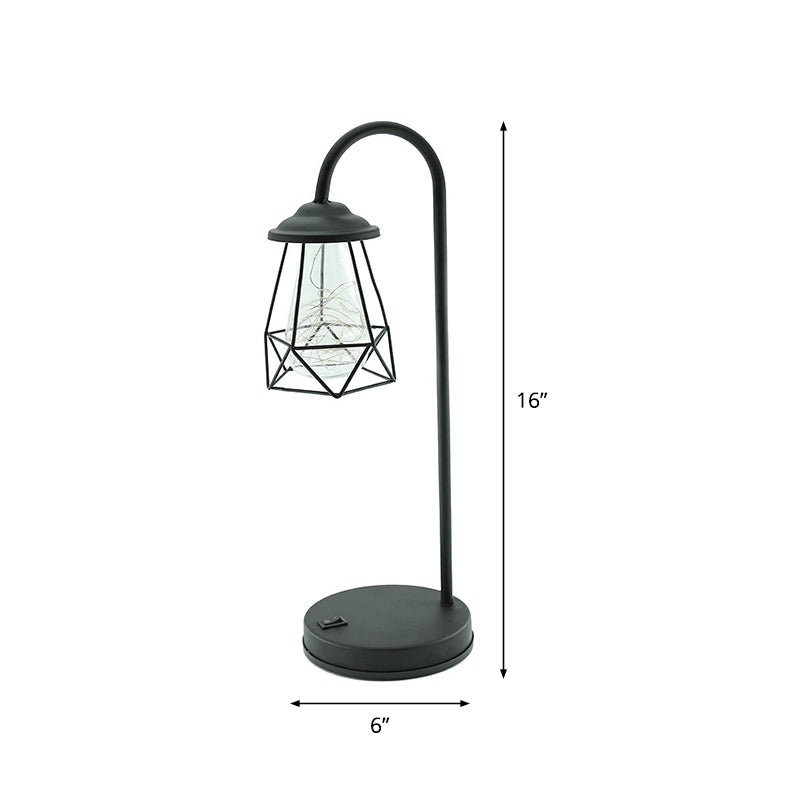 Vivolux | Schwarze Gänseküken-Batterietischbeleuchtung Retro-Metall-LED-Nachtlampe mit Drahtkäfig