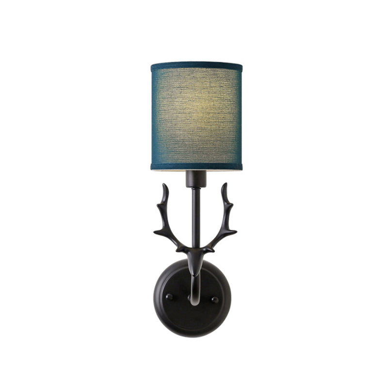 Vivolux | Rustieke Cilinder Wandlamp 1 Lamp Hars en Stof Muur Gemonteerd Licht in Zwart/Wit met Hertenhoorn Decoratie