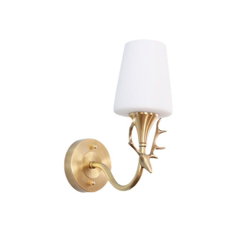 Vivolux | Schwarz/Gold 1/2 Licht Wandleuchte Rustikales Metall Gebogene Arm Wandbeleuchtung für Schlafzimmer mit Konischer Mattglas-Schirm