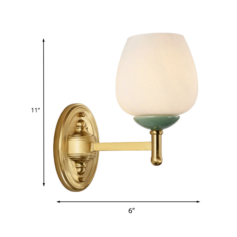 Vivolux | Opal Glass Tapered Wandlamp Modern 1/2-Licht Hal Wandmontage Verlichtingsarmatuur met Porseleinen Kap in Goud