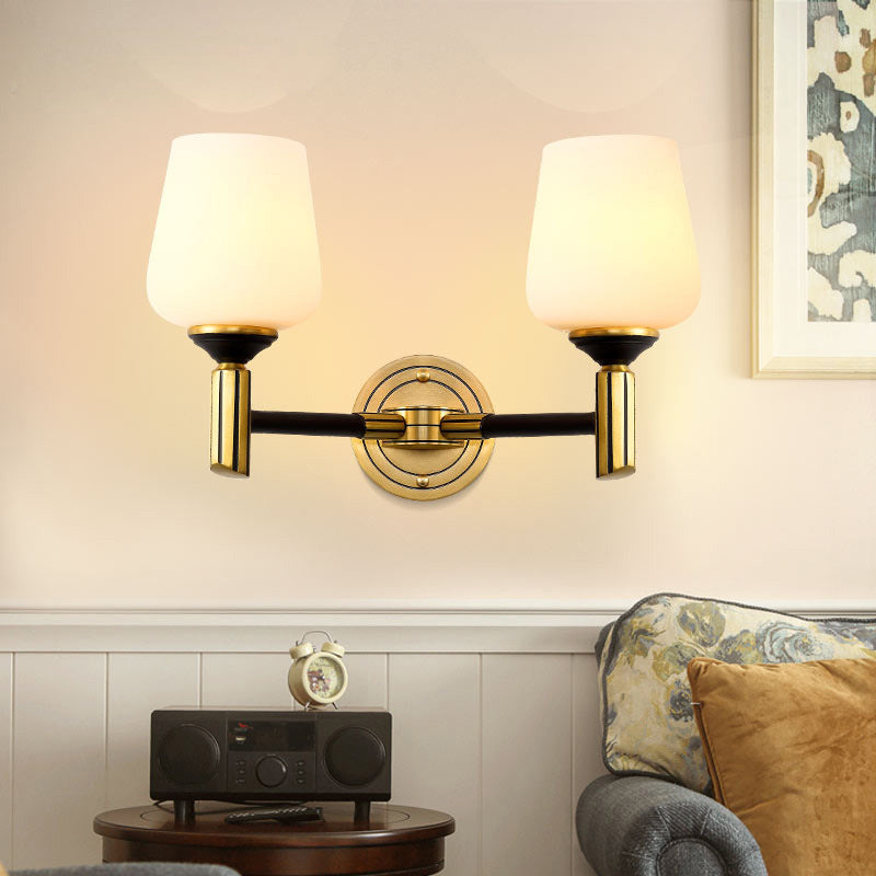 Vivolux | Vintage Conical Wandlamp 1/2-Kop Frosted Glas Wandkandelaar Verlichting in Zwart-Goud voor Hal
