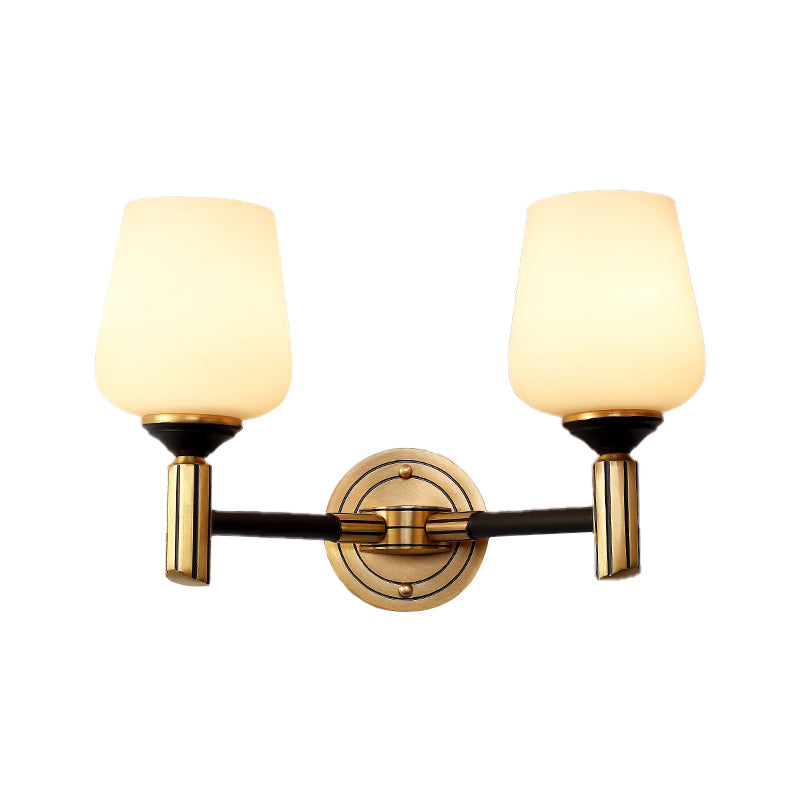 Vivolux | Vintage Conical Wandlamp 1/2-Kop Frosted Glas Wandkandelaar Verlichting in Zwart-Goud voor Hal