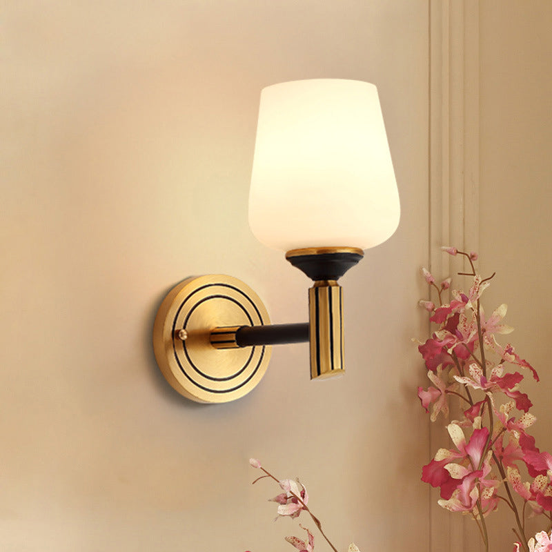 Vivolux | Vintage Conical Wandlamp 1/2-Kop Frosted Glas Wandkandelaar Verlichting in Zwart-Goud voor Hal