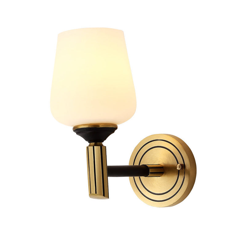Vivolux | Vintage Conical Wandlamp 1/2-Kop Frosted Glas Wandkandelaar Verlichting in Zwart-Goud voor Hal