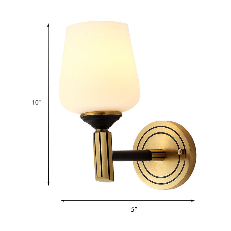 Vivolux | Vintage Conical Wandlamp 1/2-Kop Frosted Glas Wandkandelaar Verlichting in Zwart-Goud voor Hal
