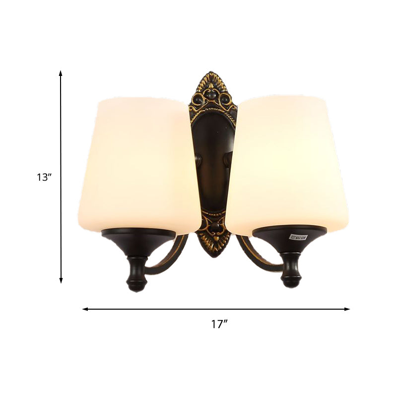 Vivolux | Retro Conical Wandleuchte 1/2-Licht Weißes Glas Wandmontierte Leuchte mit Metallgebogenem Arm in Schwarz