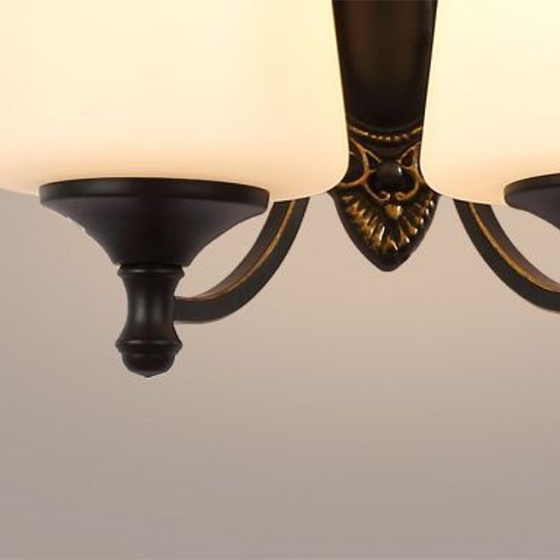 Vivolux | Retro Conical Wandleuchte 1/2-Licht Weißes Glas Wandmontierte Leuchte mit Metallgebogenem Arm in Schwarz