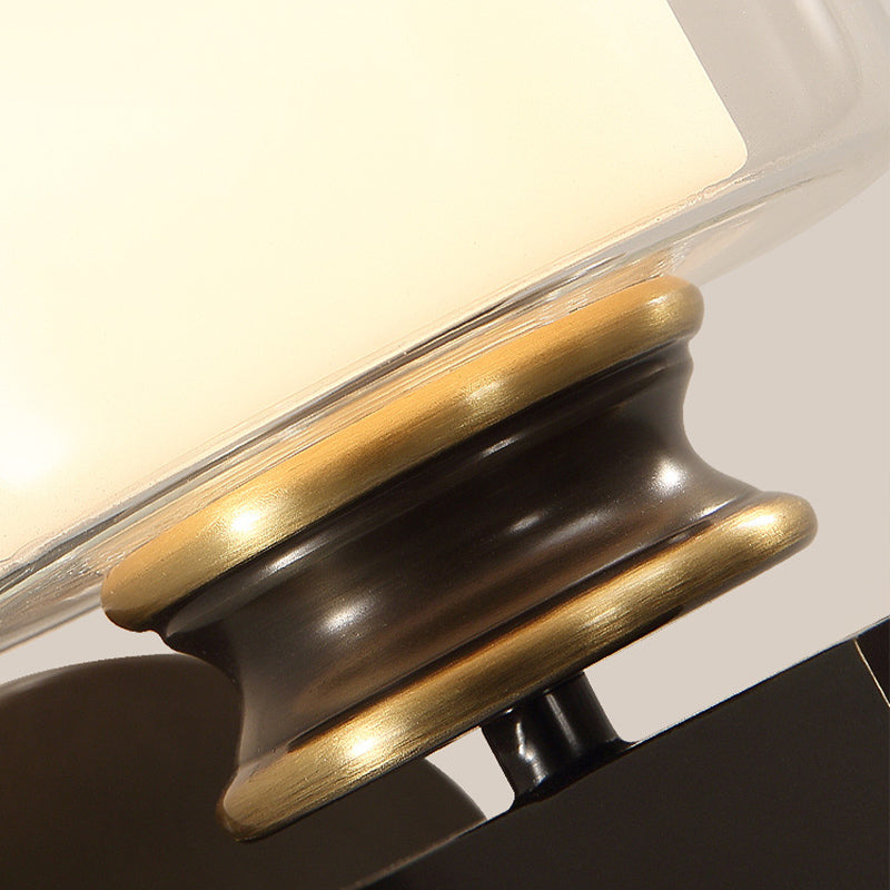 Vivolux | Schwarz 1-Licht Wandmontierte Leuchte Traditionelle Metallzylinder Wandleuchte mit Doppel-Tier Glas Shade für Schlafzimmer