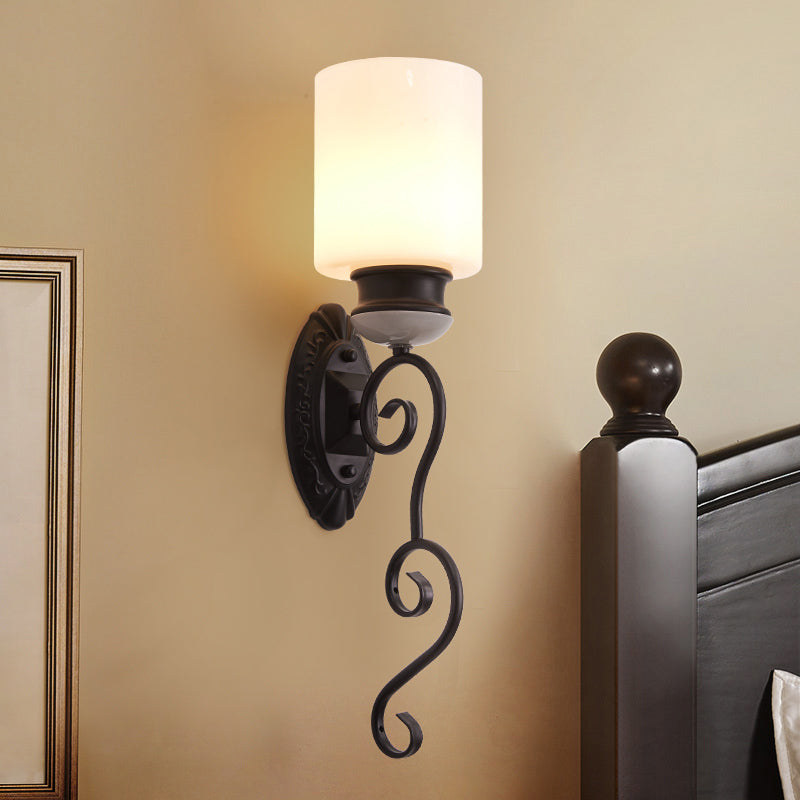 Vivolux | Retro cilindrische schaduw wandverlichting 1 lamp gematteerd glas wandlamp licht in zwart voor slaapkamer