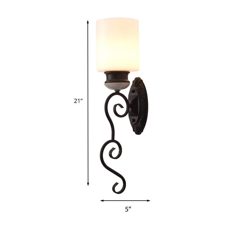 Vivolux | Retro cilindrische schaduw wandverlichting 1 lamp gematteerd glas wandlamp licht in zwart voor slaapkamer