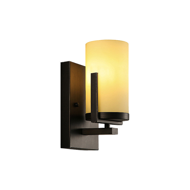 Vivolux | Opal Glas Zwarte Wandlamp Cilinder 1-Licht Moderne Wandmontage Verlichtingsarmatuur met Vierkante Achterplaat voor Voordeur