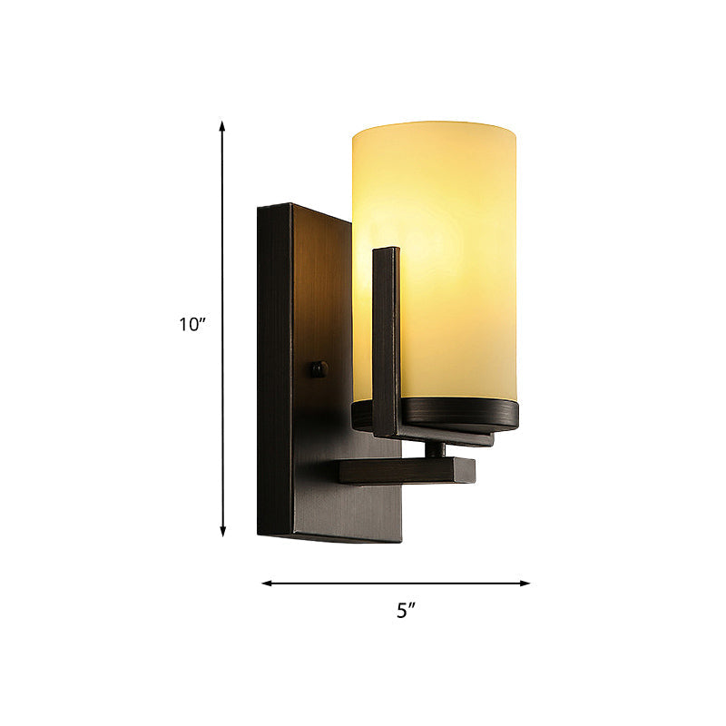 Vivolux | Opal Glas Zwarte Wandlamp Cilinder 1-Licht Moderne Wandmontage Verlichtingsarmatuur met Vierkante Achterplaat voor Voordeur