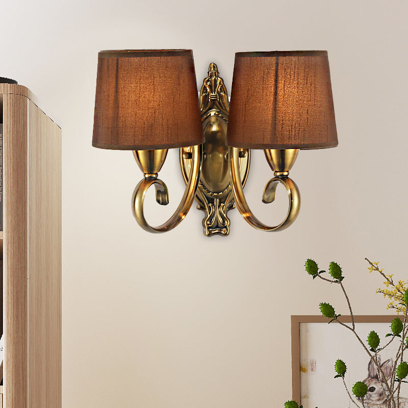 Vivolux | Traditionelle konisch zulaufende Wandlampe 1/2-Licht Metall Wandleuchte mit Stoffschirm in Kaffee für das Wohnzimmer