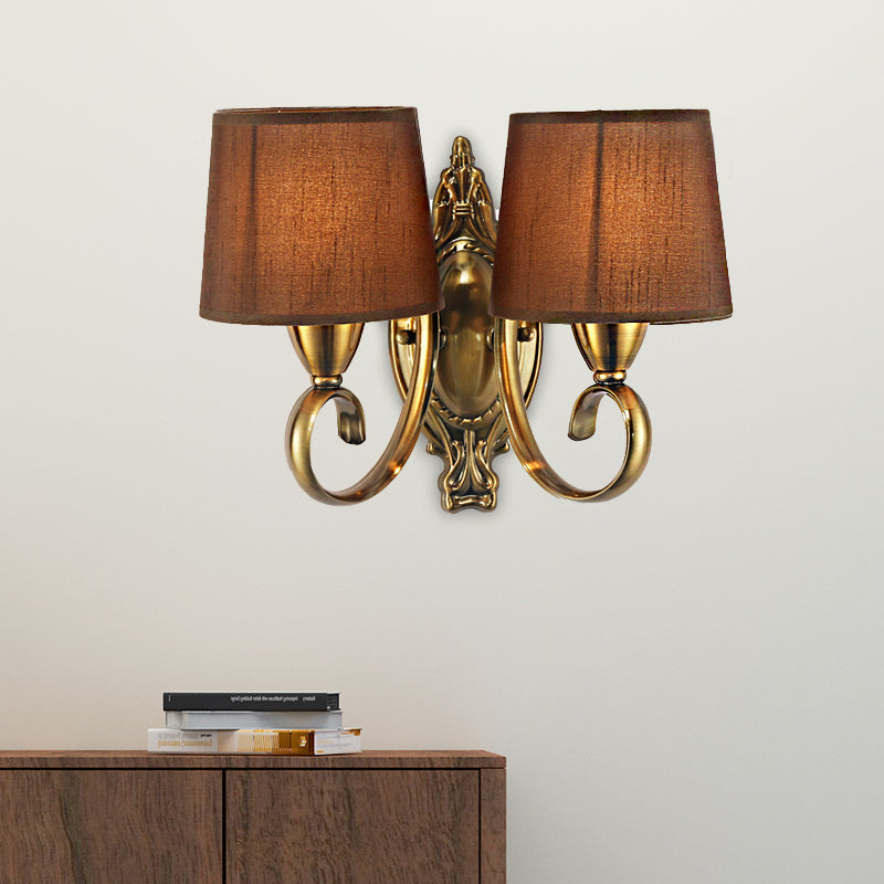 Vivolux | Traditionelle konisch zulaufende Wandlampe 1/2-Licht Metall Wandleuchte mit Stoffschirm in Kaffee für das Wohnzimmer