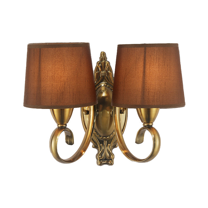 Vivolux | Traditionelle konisch zulaufende Wandlampe 1/2-Licht Metall Wandleuchte mit Stoffschirm in Kaffee für das Wohnzimmer