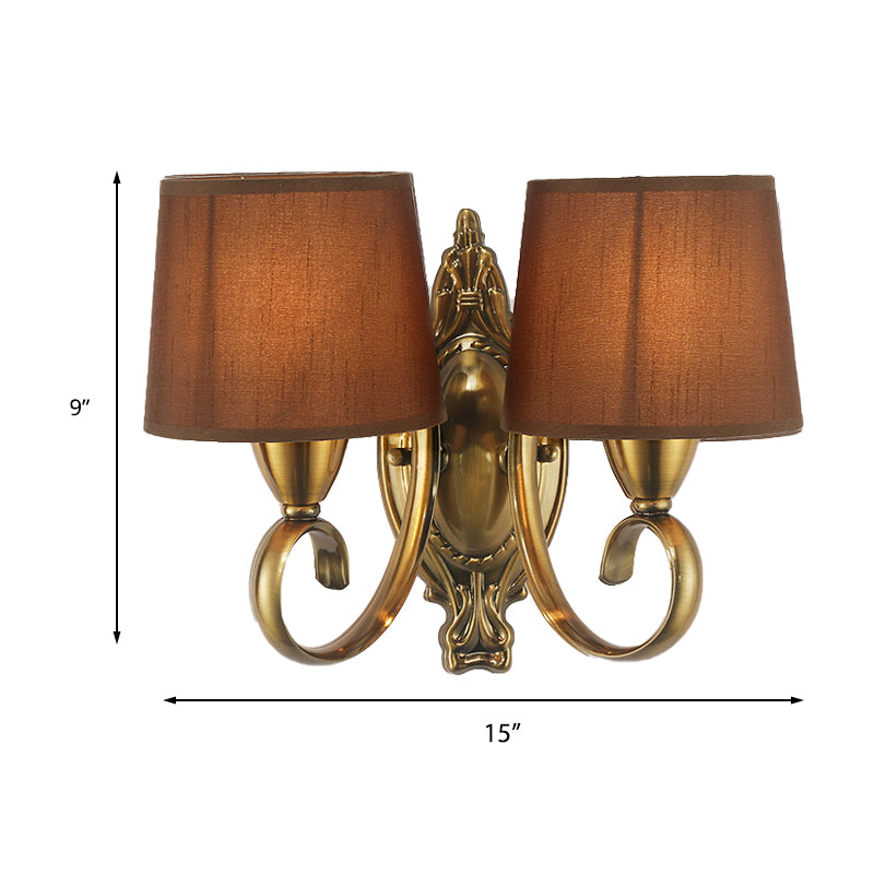 Vivolux | Traditionelle konisch zulaufende Wandlampe 1/2-Licht Metall Wandleuchte mit Stoffschirm in Kaffee für das Wohnzimmer