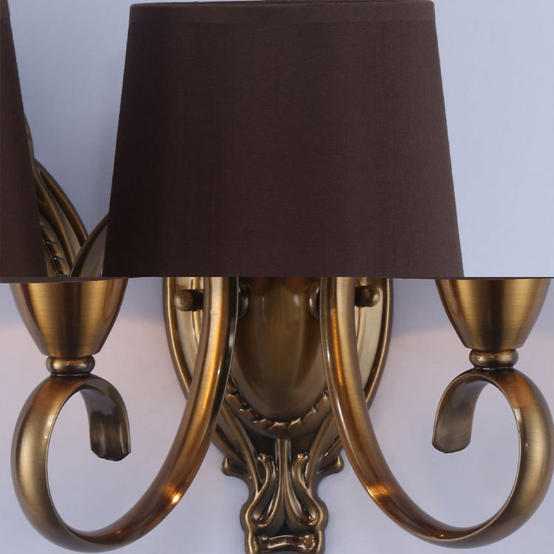 Vivolux | Traditionelle konisch zulaufende Wandlampe 1/2-Licht Metall Wandleuchte mit Stoffschirm in Kaffee für das Wohnzimmer