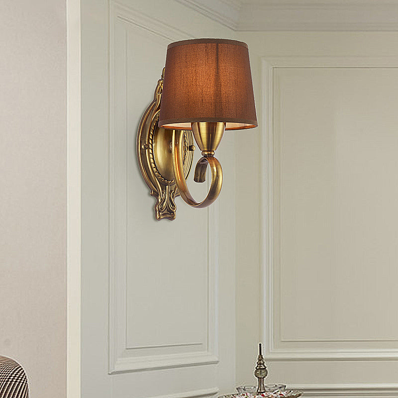 Vivolux | Traditionelle konisch zulaufende Wandlampe 1/2-Licht Metall Wandleuchte mit Stoffschirm in Kaffee für das Wohnzimmer