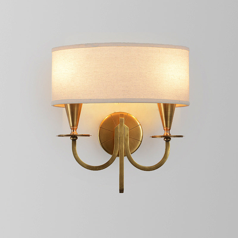 Vivolux | Messing Zylinder Wandleuchte Retro Stoffschirm 1/2-Licht Schlafzimmer Wandlampe mit Metallbogenarm