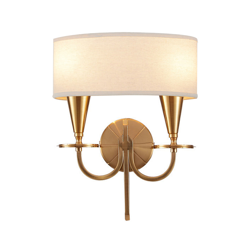 Vivolux | Messing Zylinder Wandleuchte Retro Stoffschirm 1/2-Licht Schlafzimmer Wandlampe mit Metallbogenarm