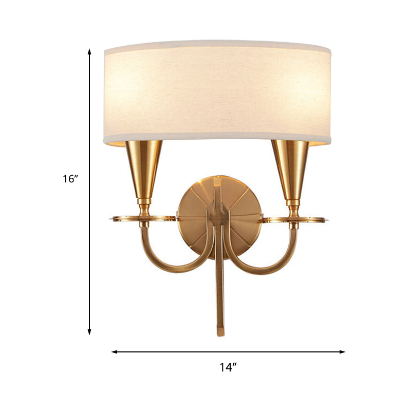 Vivolux | Messing Zylinder Wandleuchte Retro Stoffschirm 1/2-Licht Schlafzimmer Wandlampe mit Metallbogenarm
