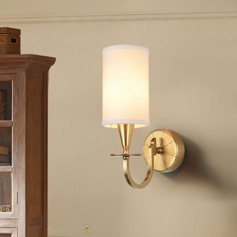 Vivolux | Messing Zylinder Wandleuchte Retro Stoffschirm 1/2-Licht Schlafzimmer Wandlampe mit Metallbogenarm