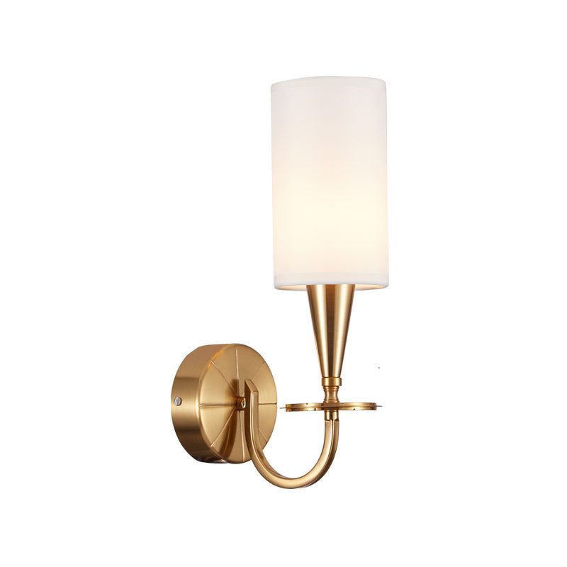 Vivolux | Messing Zylinder Wandleuchte Retro Stoffschirm 1/2-Licht Schlafzimmer Wandlampe mit Metallbogenarm