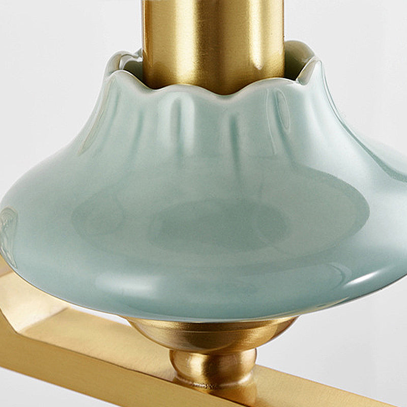 Vivolux | Retro cilindrische wandlamp 1/2-licht stoffen wandlamp met porseleinen kap in goud voor porch