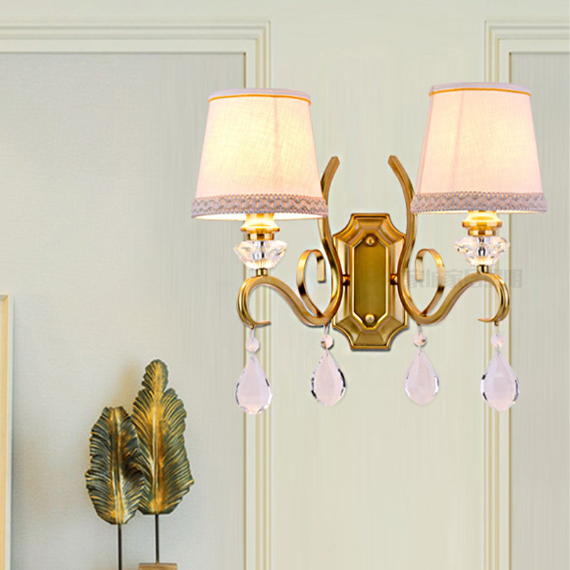 Vivolux | Stof Gouden Wandlamp Verzamelde Empire Lampenkap 1/2-Licht Vintage Wandmontage Verlichtingsarmatuur met Duidelijke Kristallen Druppel