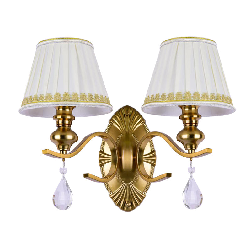 Vivolux | Stof Gouden Wandlamp Verzamelde Empire Lampenkap 1/2-Licht Vintage Wandmontage Verlichtingsarmatuur met Duidelijke Kristallen Druppel