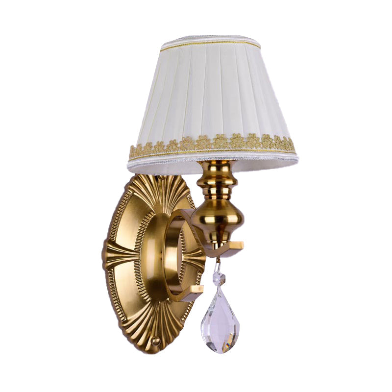 Vivolux | Stof Gouden Wandlamp Verzamelde Empire Lampenkap 1/2-Licht Vintage Wandmontage Verlichtingsarmatuur met Duidelijke Kristallen Druppel